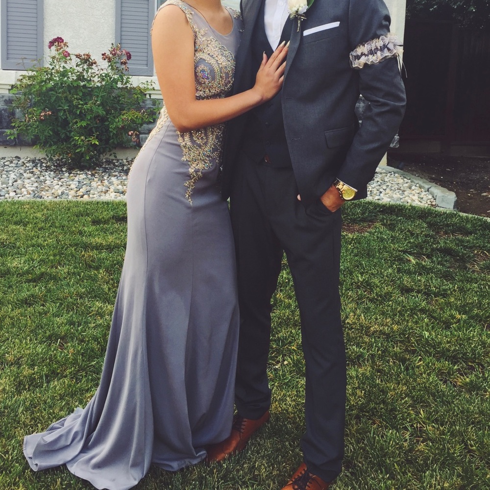 Gray and Gold Prom Dress